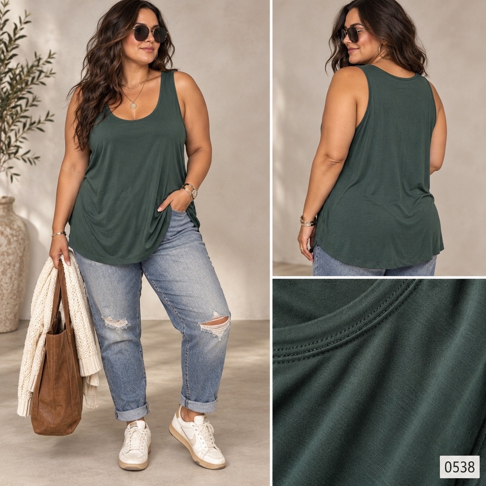 Bamboo Spandex Scoop Neck Tank Top Forest Green Women's XL 0538